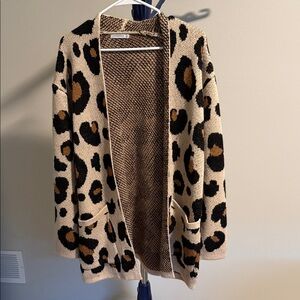 Leopard Print Open Front Cardigan Sweater